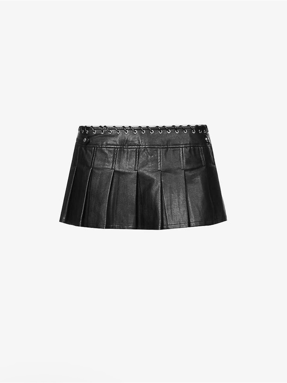 Miaou Black Faux Leather Pleated Mini Skirt with Eyelet Waist